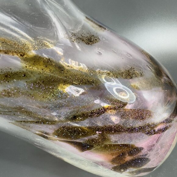 Hand Blown Venetian Art Glass Vase Vessel Hand Made Glass Iridescent Speckled - Picture 6 of 16